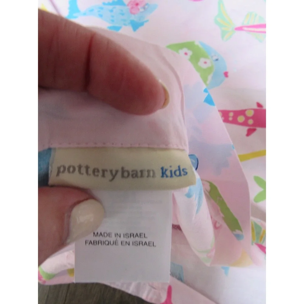 Pottery Barn Kids Twin Duvet Cover Organic Cotton Pink Funny Fish Bedding